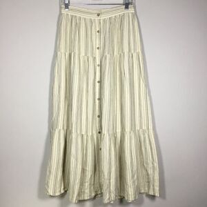 Linen blend cream blue beige striped tiered maxi skirt 28” elastic waist size 4
